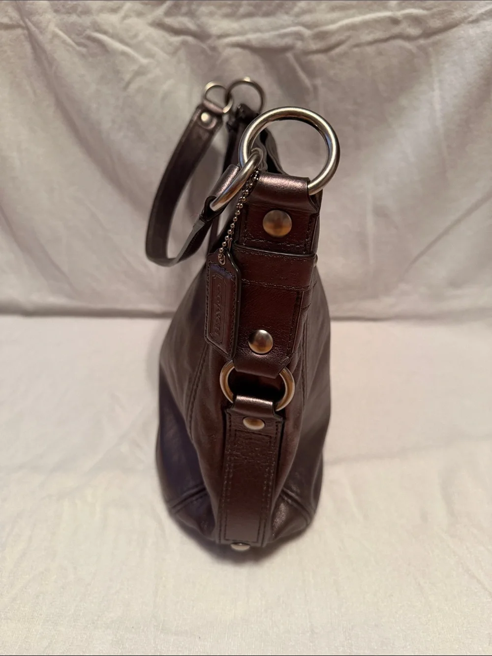 Coach Leather Shoulder Bag in Rich Pewter Tone w/ Silver Hardware